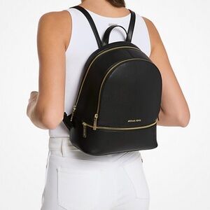 Michael Kors Rhea Medium Pebbled Black Leather Backpack NWOT